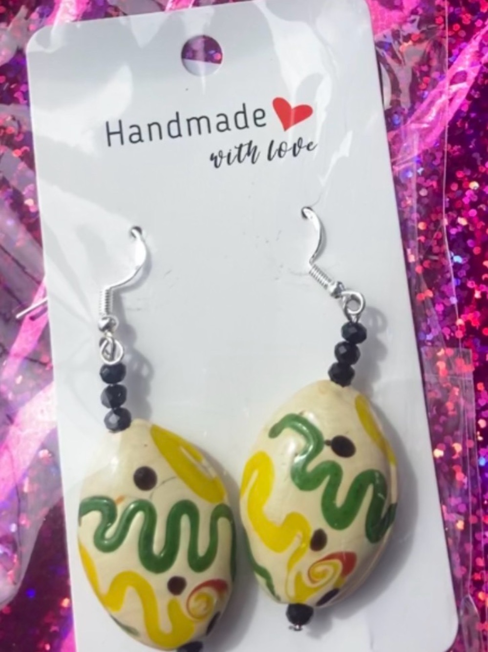 Handcrafted Cream Yellow Green Swirl Earrings with Sterling Hooks